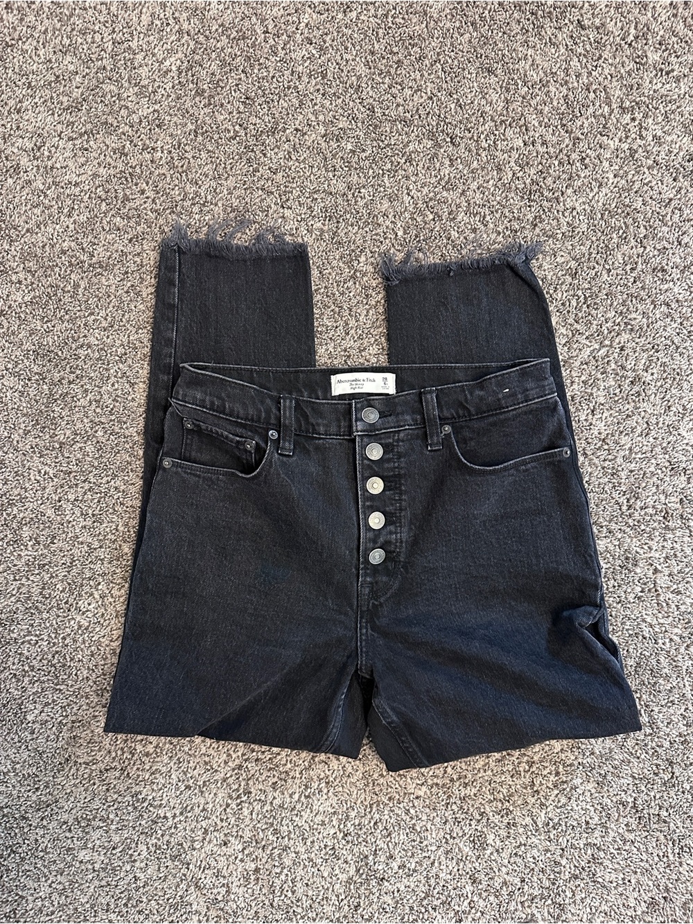 Abercrombie & Fitch High-Rise Black Button-Fly Frayed-Hem Jeans